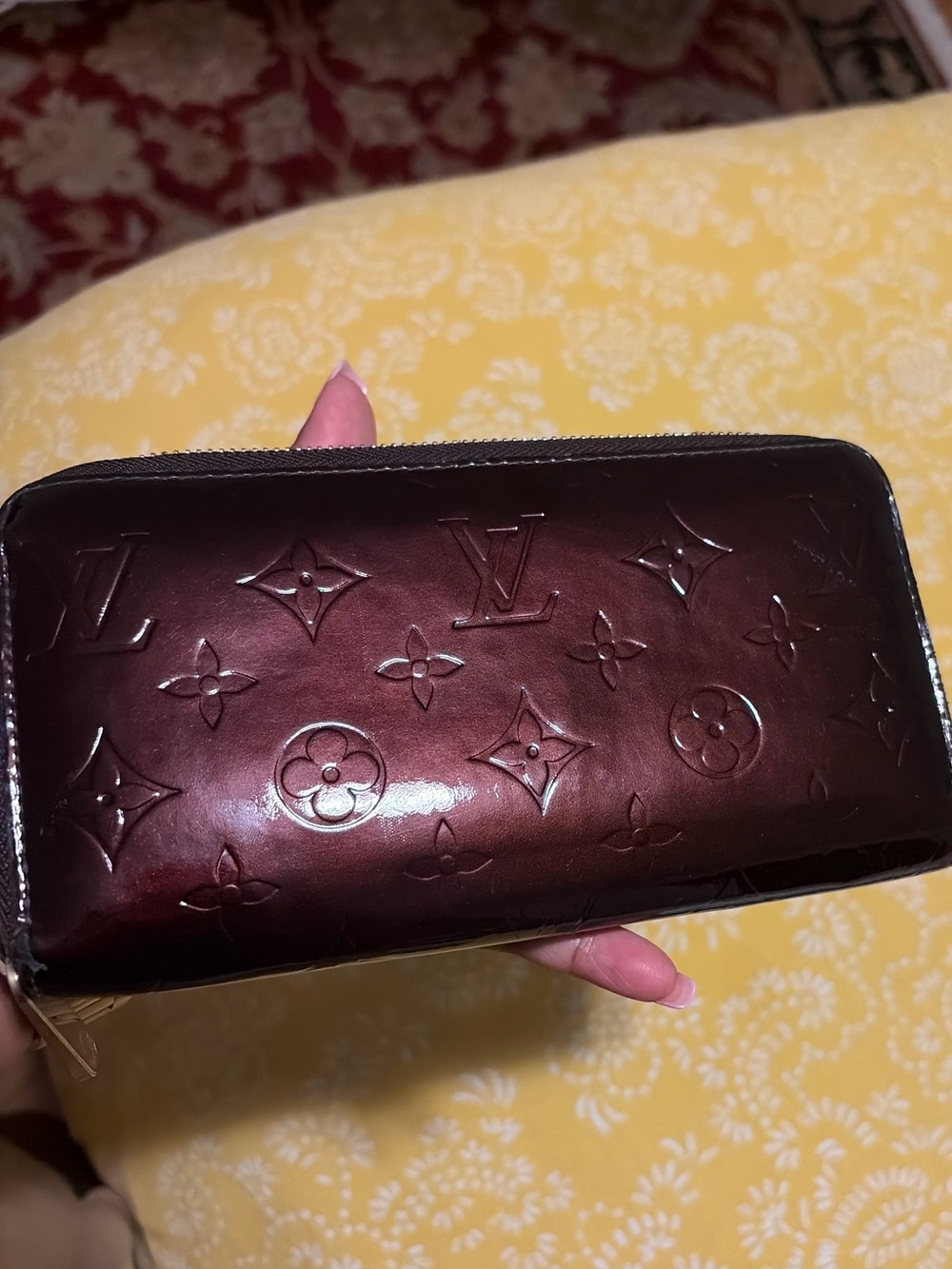 Louis Vuitton Vernis Patent Monogram Zip Wallet in Deep Wine